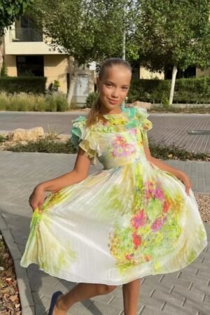 Chiffon Floral Pleating Party Dress For Girls Lamora