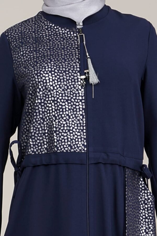 Decorated and Practical Ladies Abaya with Zipper - Navy Blue Lamora