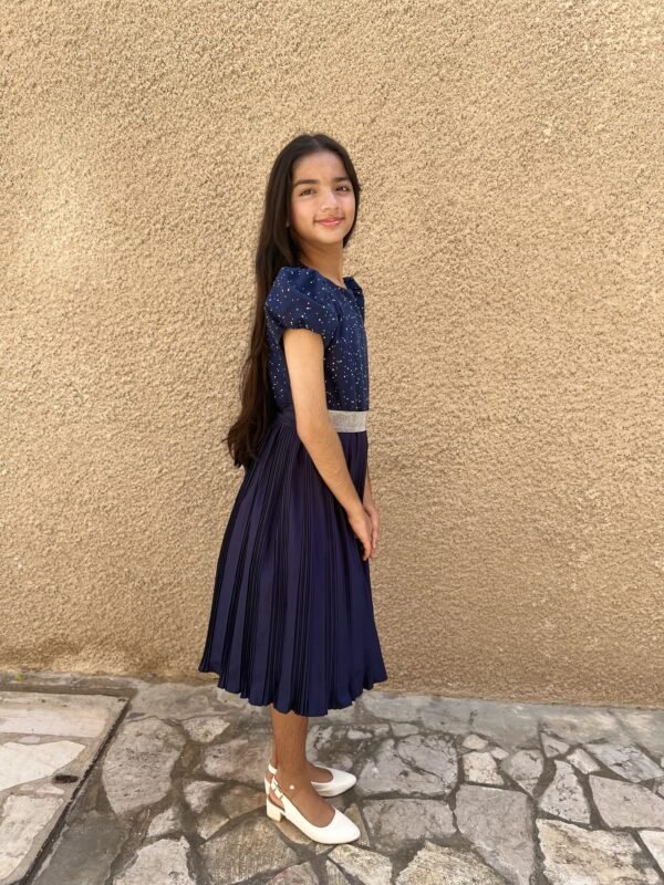 Fashionable Girls Party Dress With Pearls Dark Blue Lamora