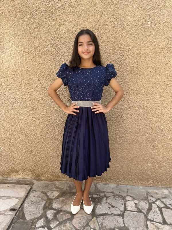 Fashionable Girls Party Dress With Pearls Dark Blue Lamora