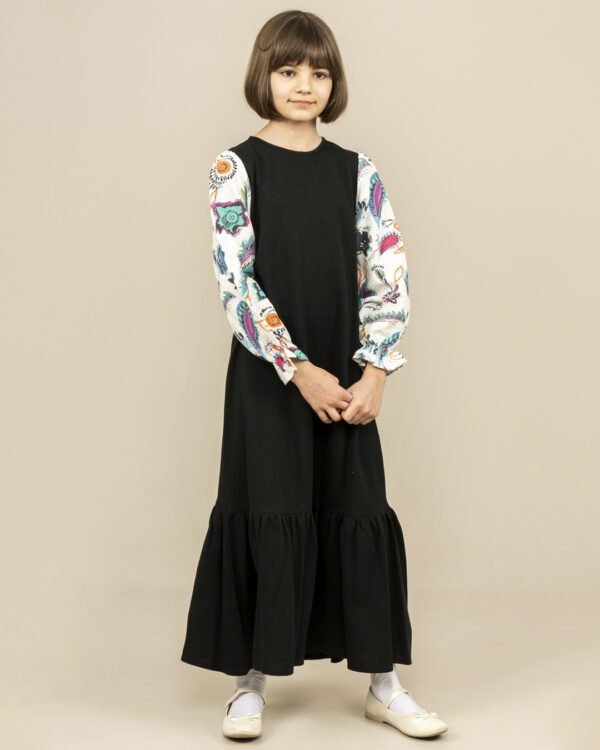 Girls Dress Long with Patterned Sleeves - Black فساتين بنات Lamora