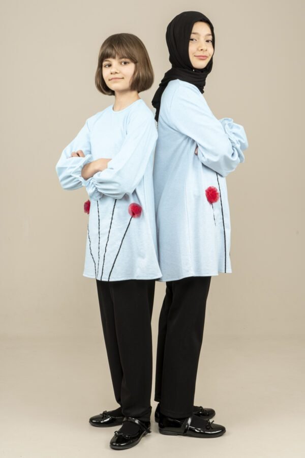 Girls Dress Tunic with Flower Details - Blue فساتين بنات Lamora