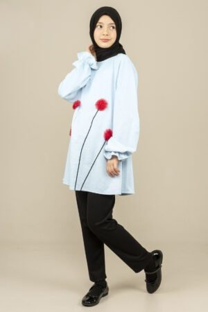 Girls Dress Tunic with Flower Details - Blue فساتين بنات Lamora