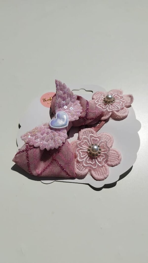 Girls Hair Clip Pink With Heart and Pearls Lamora