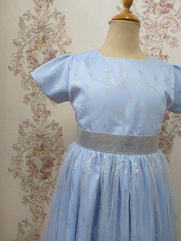 Girls Party Dress Blue With Metalic Tulle