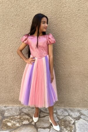 Girls Party Dress Blue With Pearls & Tulle فستان بنات Lamora