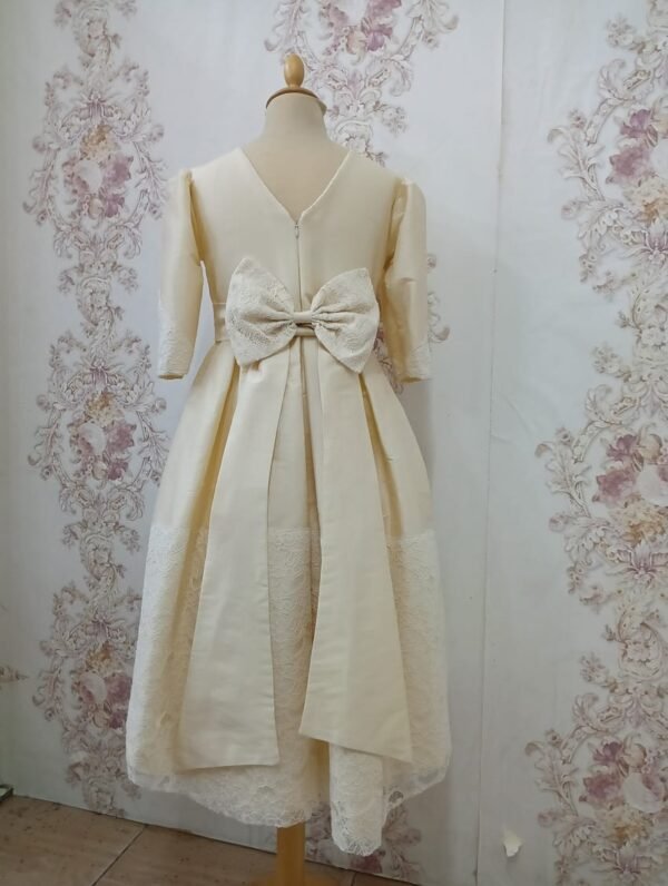 Girls Party Dress Cream With Back Bow Lace Lamora