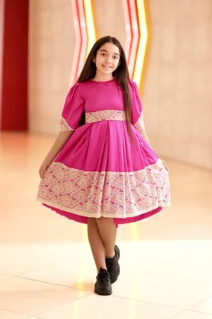 Girls Party Dress Pink With Back Bow Lace Lamora