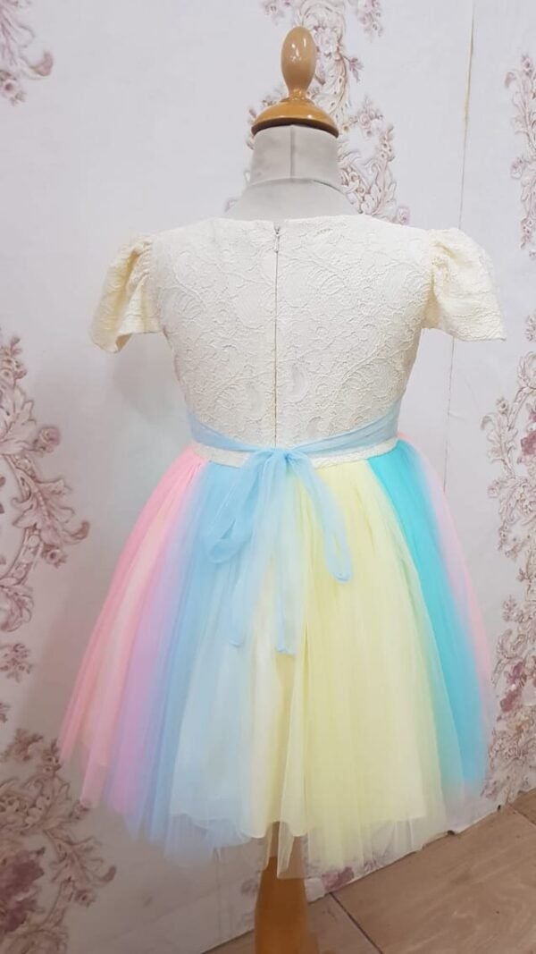 Girls Party Dress With Golden Bow and Multicolor Tur Lamora