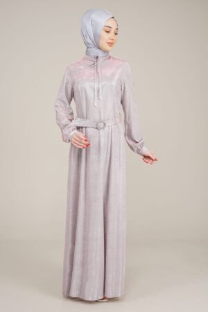 Glamorous sparkly Ladies Dress Long with Belt and Tie Neck for Special Occasion Powder Lamora