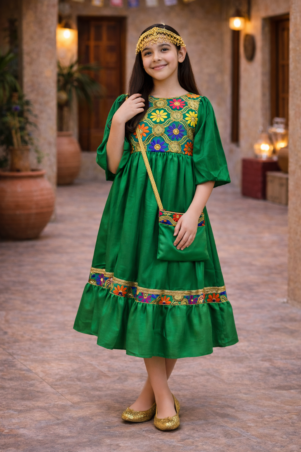 Girls Hugallaila Dress | Traditional Dress Green Floral