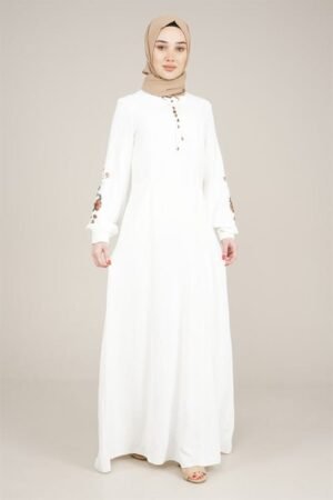 Ladies Dress Long with Embriodered Sleeves Milky Lamora