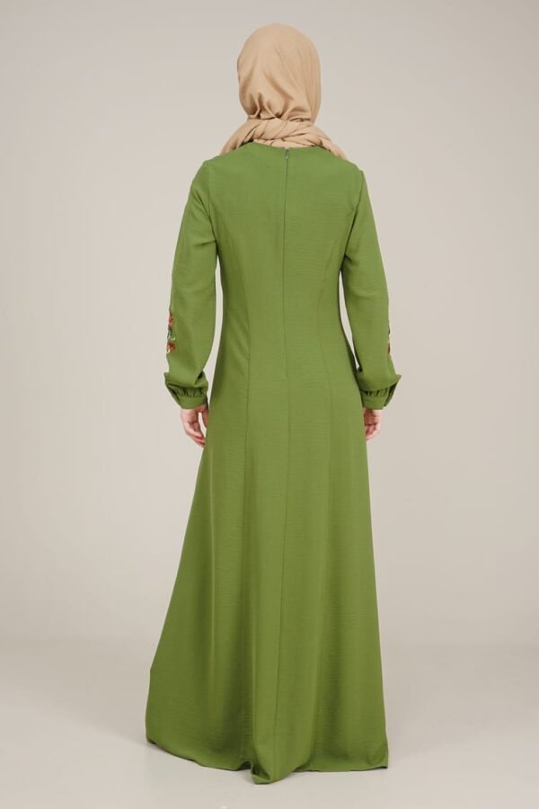 Ladies Dress Long with Embroidered Sleeves Khaki Lamora