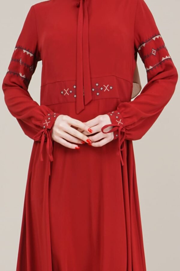 Ladies Long Dress Embroidered - Burgundy Lamora