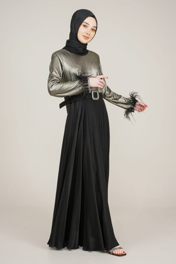 Ladies Long Dress Sparkly Top with Belt for Special Occasion Gold Lamora