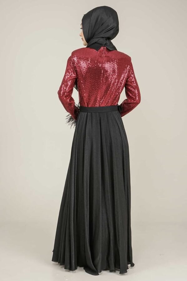 Lamora's Sparkly Top Long Ladies Dress with Belt for Special Occasion - Burgundy