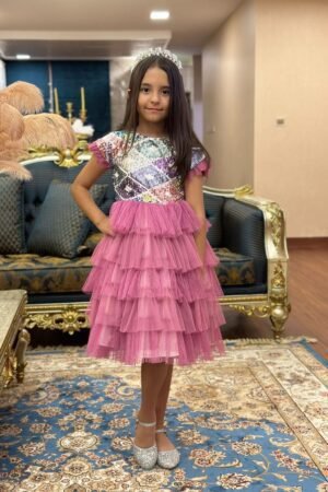 Layer Party Dress Pink With Tulle For Girls Lamora
