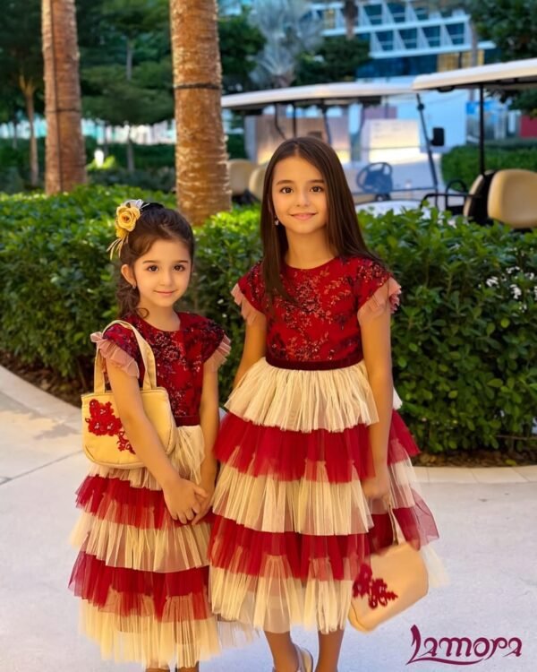 Layer Party Dress Red With Tulle For Girls Lamora