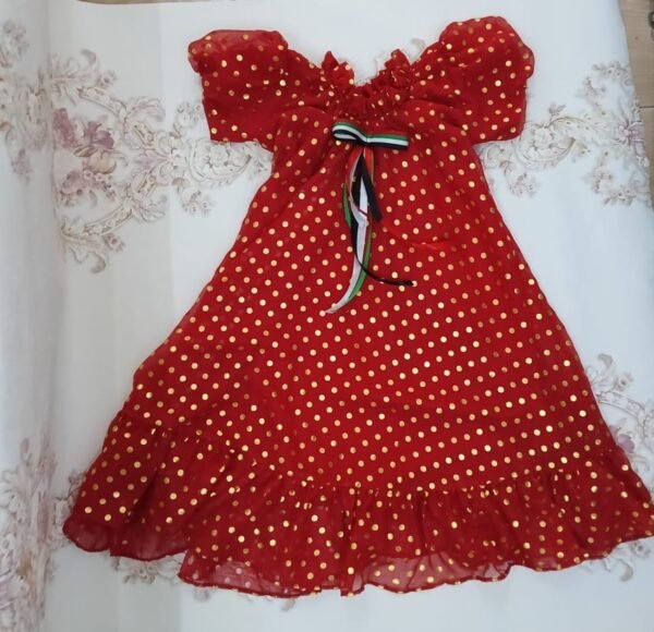 National Day Flag Dress For Girls Red With Golden Dots Lamora