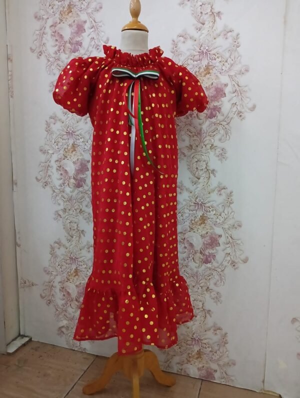 National Day Flag Dress For Girls Red With Golden Dots Lamora