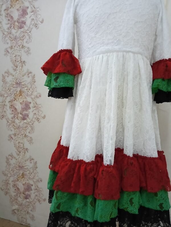 National Day Flag Dress with White Lace Dress with Red, Green, and Black Ruffles Lamora