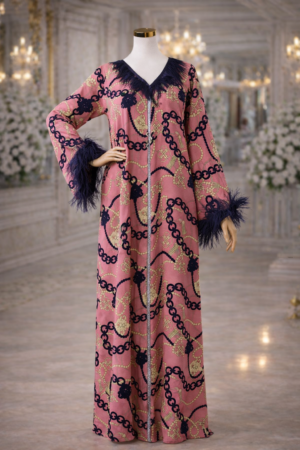 Women Jallabiya With Feathers -Rose