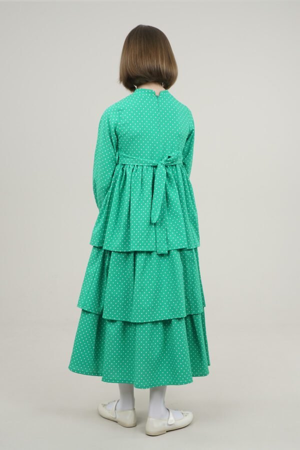 Polka Dot Girls Dress with Skirt Layers - Green فساتین بنات Lamora