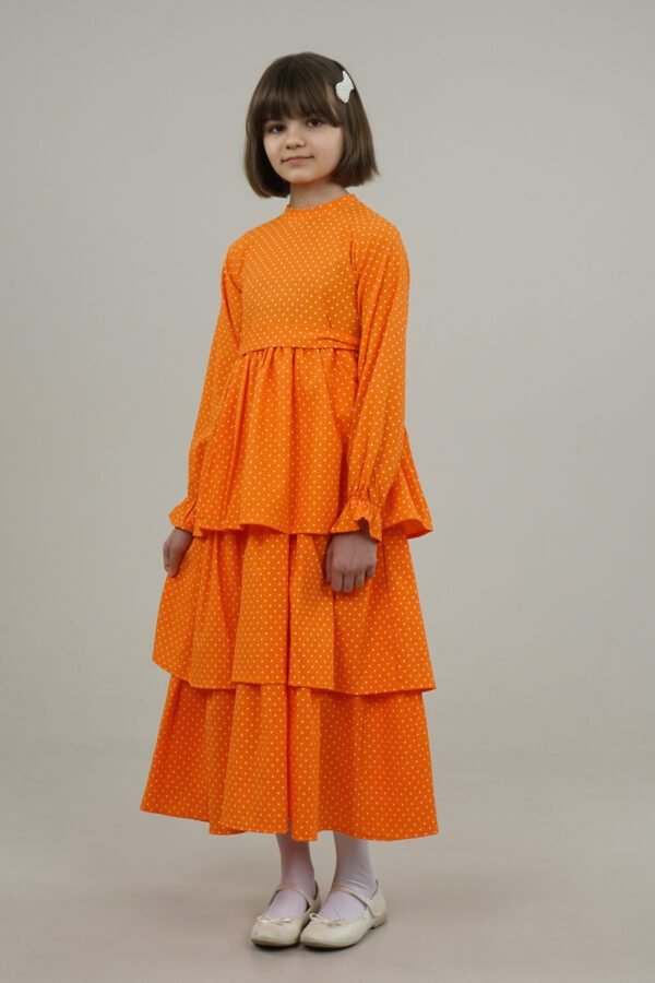 Polka Dot Girls Dress with Skirt Layers - Orange فساتین بنات Lamora