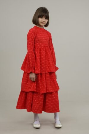 Polka Dot Girls Dress with Skirt Layers - Red فساتین للبنات Lamora