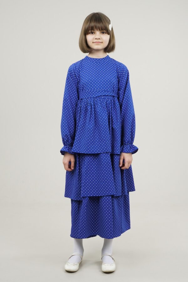 Polka Dot Girls Dress with Skirt Layers - Royal Blue فساتین بنات Lamora
