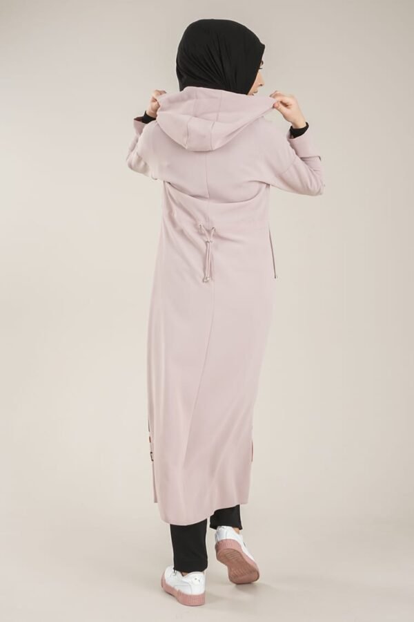 Practical Zippered & Embroidered Ladies Abaya with Hoodie - Beige Lamora