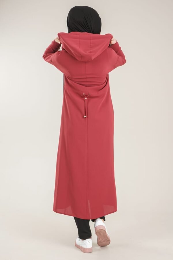 Practical Zippered & Embroidered Ladies Abaya with Hoodie - Plum Lamora