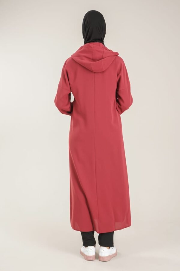 Practical Zippered & Embroidered Ladies Abaya with Hoodie-Plum Lamora