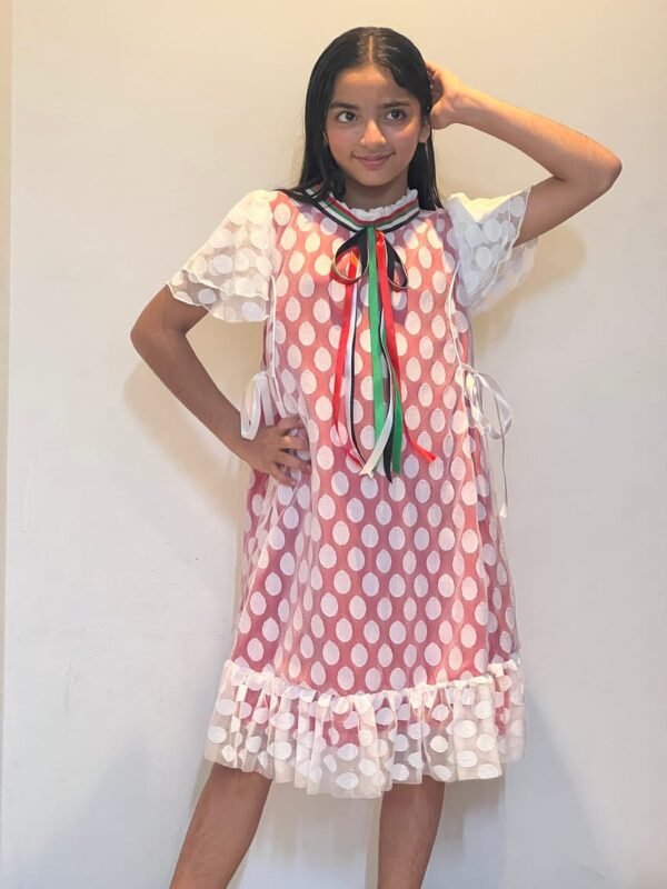 Red Dot Tule With Tie Emirates National Day Flag Dress Lamora