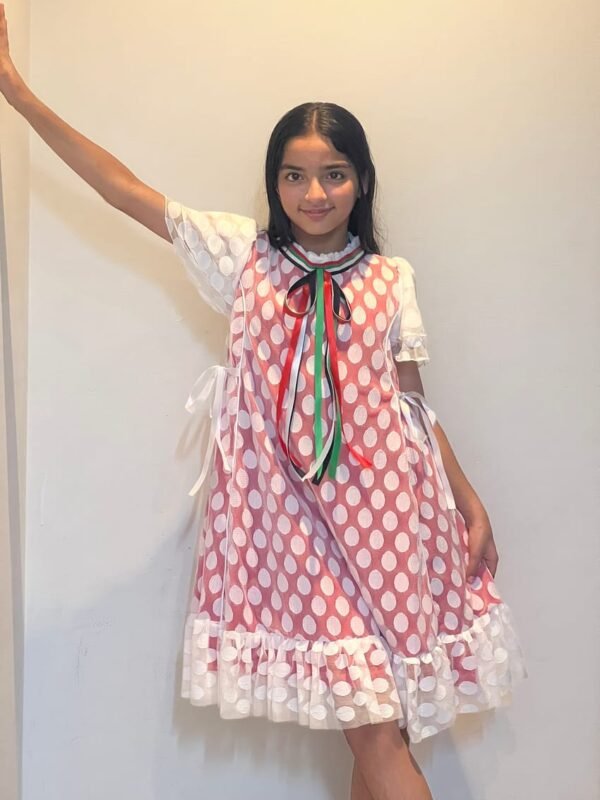 Red Dot Tule With Tie Emirates National Day Flag Dress Lamora