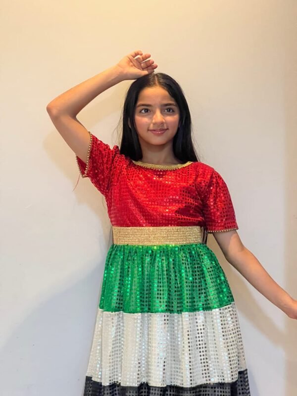 Traditional sparkling UAE National Day Flag Dress For Girls Lamora