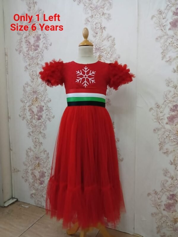 UAE National Day Flag Dress For Girls Red With Emirate Flag Belt Lamora