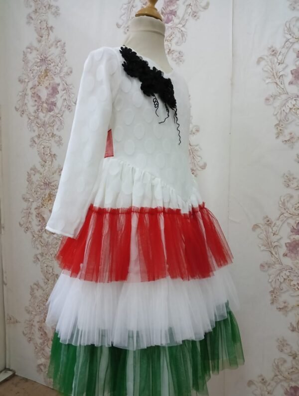 UAE National Day Flag Dress For Girls White With Black Flower Lamora