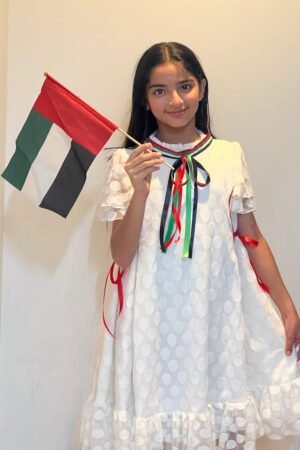 White Dot Tulle With Tie National Day Flag Dress For Girls Lamora