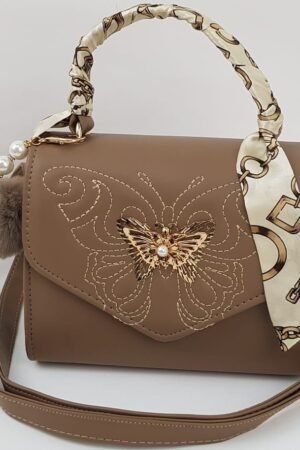 Women Hand Bag Pastel Brown With Butterfly Lamora