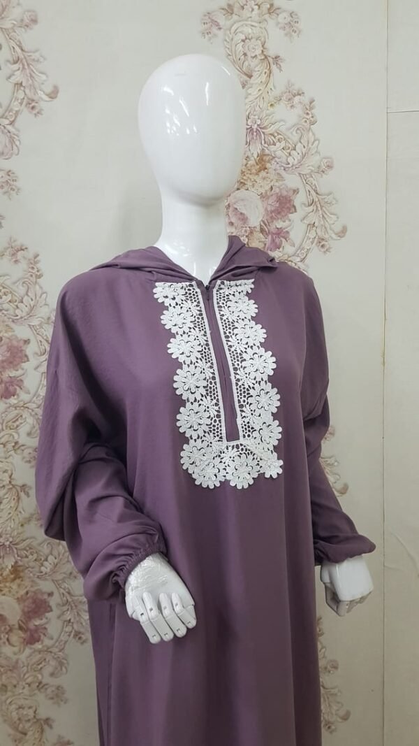 Women Prayer Dress Faded Purple With White Dantel Lamora