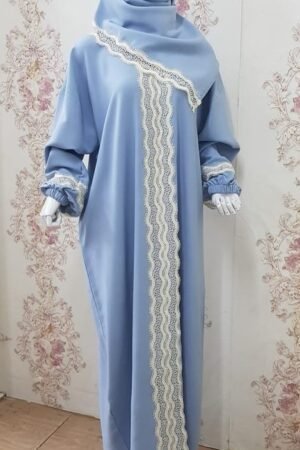 Women Prayer Dress Light Blue With White Dantel Lamora