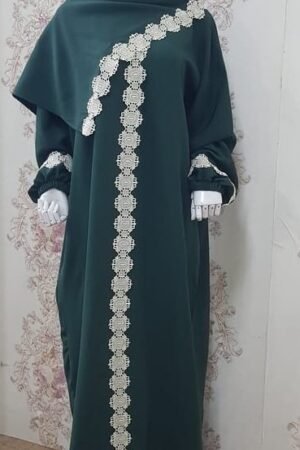 Women Prayer Dress Mineral Green With White Dantel Lamora