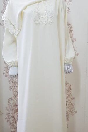 Women Prayer Dress Off White With Off White Dantel Lamora