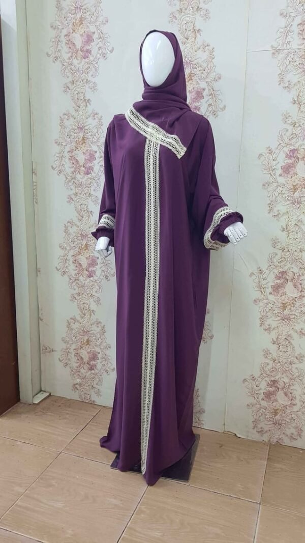 Women Prayer Dress Plum Purple With White Dantel Lamora