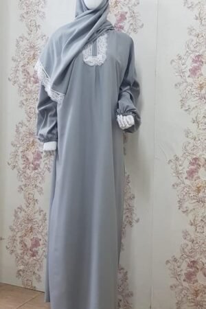 Women Prayer Dress Silver With White Dantel Lamora