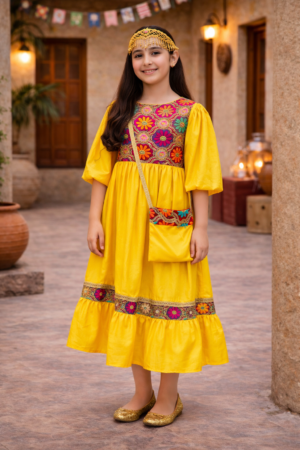 Girls Hugallaila Dress | Traditional Dress Yellow Floral