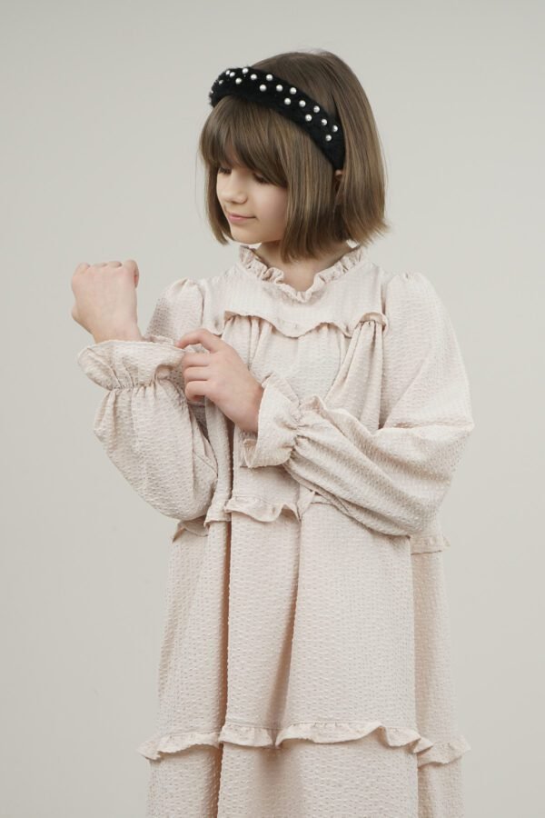 Young Girls Dress Wide Cut with Frilled Layers - Beige فساتین بنات Lamora