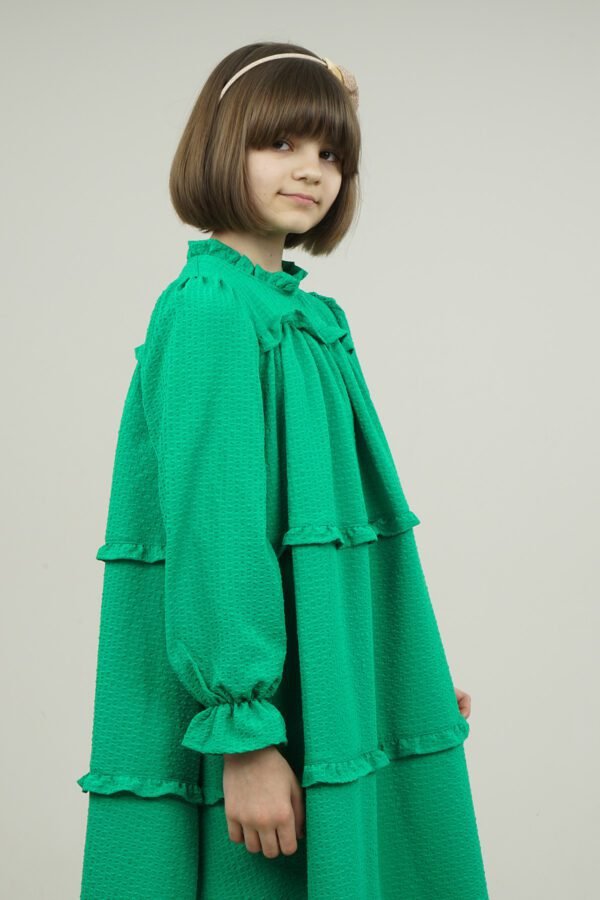 Young Girls Dress Wide Cut with Frilled Layers - Green فساتین بنات Lamora