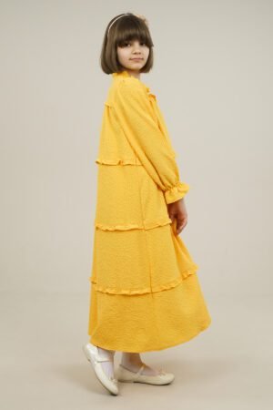 Young Girls Dress Wide Cut with Frilled Layers - Yellow فساتین بنات Lamora